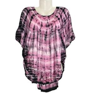 Lakhay's Collection Women's Pink/Black Tie-Dye Pullover Artsy Eclectic Free Size